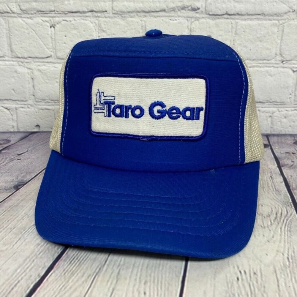 Vintage Hat Cap Snapback Blue White Taro Gear Trucker Mesh Embroidered Patch